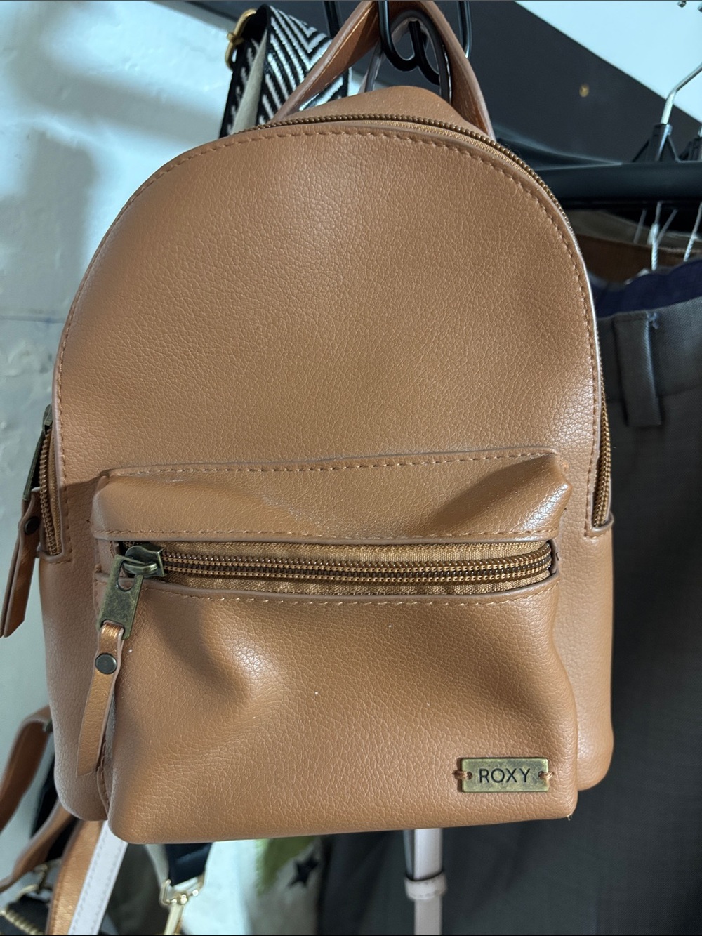 Roxy Tan Mini Backpack with Front Zip Pocket